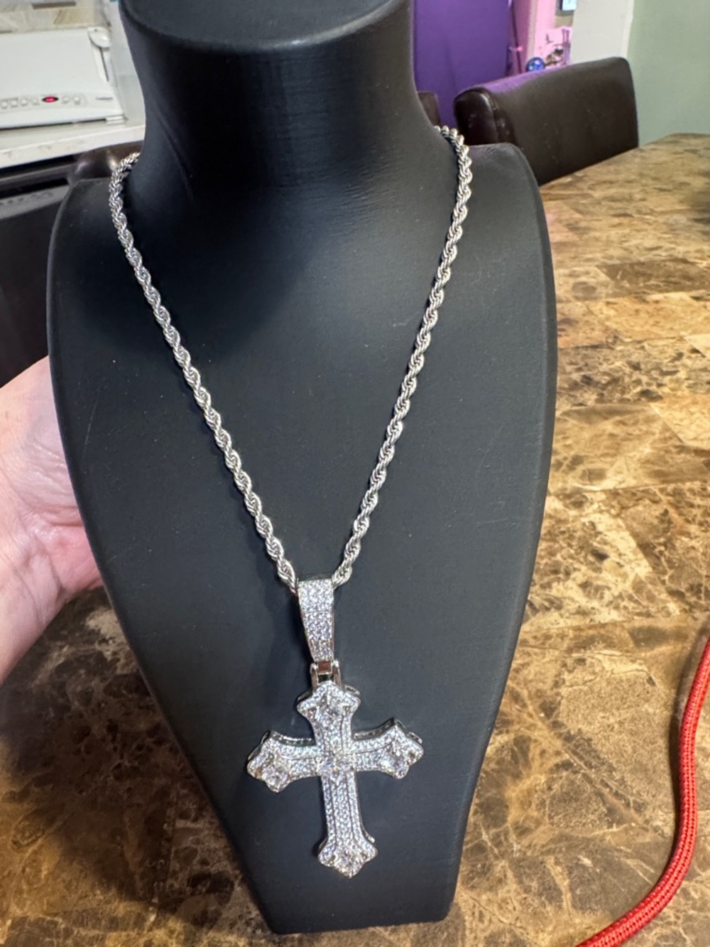 Silver Pave Cross Pendant Necklace - Women Jewelry